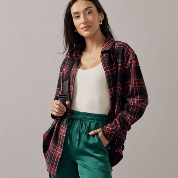 Francesca's Dianna Christmas Plaid Button Down Top Size XL - Picture 10 of 12